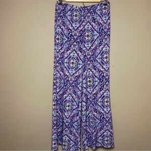 Chico's Palazzo Wide Leg Pants Women Small Purple Yellow Boho Elastic Waist